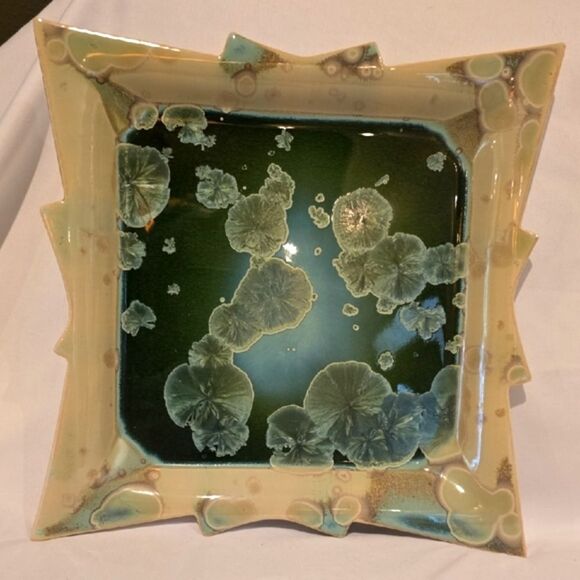 Cream and Green Ceramic Art Piece with Ethereal Design. One Of A KIND! - Picture 3 of 11